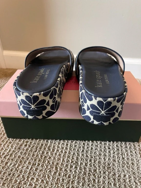 kate spade navy and cream floral jacquard slide sandals - Picture 6 of 6